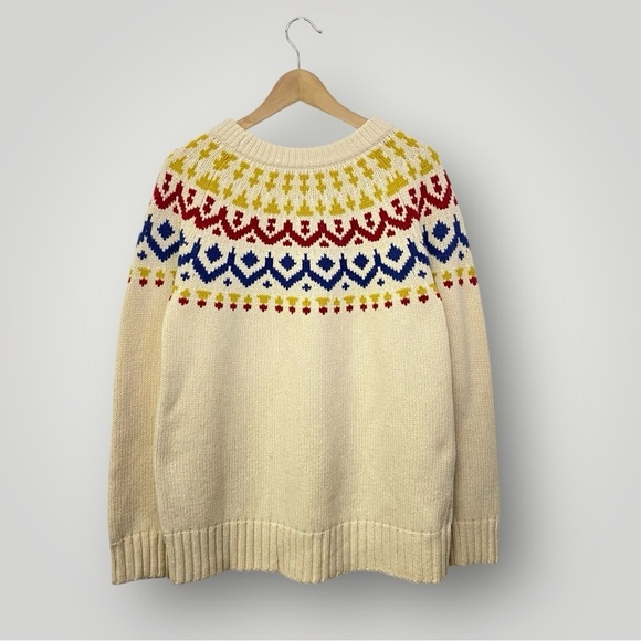 J. Crew Wool Blend Fair Isle Ski Sweater L Ivory/Blue/Red/Green Off White - Picture 6 of 8